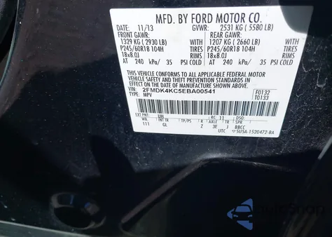 2014 Ford Edge Limited from USA, damaged, VIN 2FMDK4KC5EBA00541